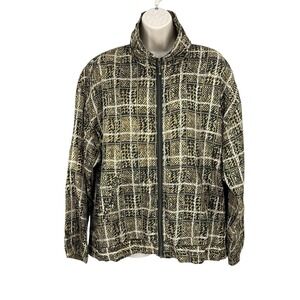 Vintage Silk Jacket Women Size L Avant Garde Pockets Zip Bomber Animal Geometric